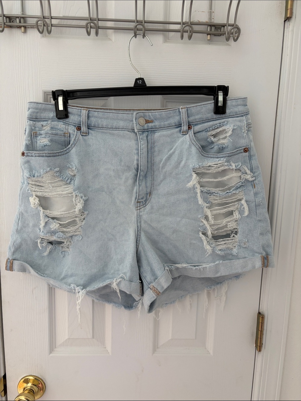 American Eagle Outfitters Light Wash Ripped Denim Mom Shorts